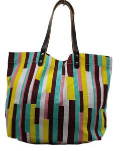 Medium Cotton <b>Tote</b> <b>Bag</b> <b>for</b> Women <b>Beach</b> Travel and Shopping with Leather Handled Strap Imported From India - Product Image 1