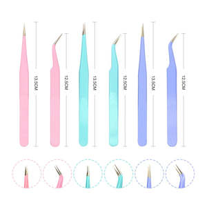 Pinzas profesionales para extensión de pestañas con punta de fibra, color negro, acero inoxidable, gancho curvo - Product Image 5