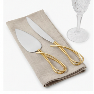 Ensemble de couteau et spatule à gâteau en acier inoxydable, 2 pièces, avec poignées plaquées or, outils à gâteau pour les fêtes - Product Image 3