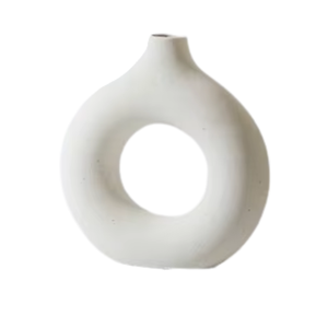Vase à anneaux en céramique blanche minimaliste |   Décoration moderne en forme de beignet pour la maison, le salon, le bureau et la chambre - Product Image 3