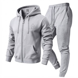 Survêtement en coton gris à capuche pour homme, imprimé, manches longues, couleur unie, fermeture à cordon, logo en relief, tenue décontractée d'été - Product Image 5