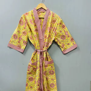 Batas Kimono de Algodón Estampado de Lujo para Mujer, Ropa de Dormir Informal para la Playa, Regalo Perfecto para Damas de Honor - Product Image 1