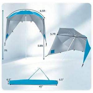 Ombrellone da Spiaggia Portatile 2-in-1 in Tessuto Oxford con Rivestimento Argento UPF 50+, Tettoia Ventilata Antivento e Pannelli Laterali con Ancoraggio per Sabbia - Product Image 5