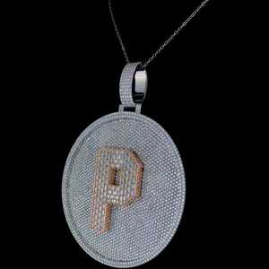 Colgante Redondo de Plata con Moissanita Iced Out, Letra P, Corte Baguette, Borde Azul, Estilo Hip Hop, Unisex - Product Image 2