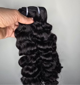 18 Inch Natural Black Raw Indian Curly Human Hair Bundle Single Drawn Soft Curly Texture Machine Weft Hair Extension Full Densit - Product Image 1