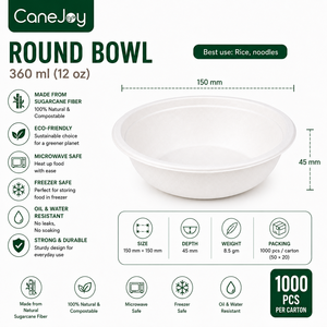 Tazón de Bagazo Canejoy Ecológico, Compostable, Desechable, Apto para Microondas y Congelador, Resistente al Calor, de Alta Resistencia, 360ml 12 Oz, para Fiestas - Product Image 3