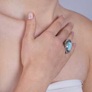 Anillo de Plata Larimar, Anillo de Plata de Ley 925, Plata de Ley 925 Sólida - Product Image 4