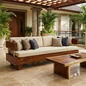 BridgeLine Solid Suar Wood Patio Bench Modern Design <b>Floating</b> <b>Frame</b> Outdoor Furniture for Resort Hotels Seating 4 - Product Image 5