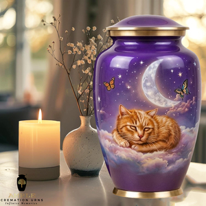 <b>Cat</b> Cremation <b>Urn</b>-Pet Memorial with Moon & Stars Design 220 Cubic Inch Capacity Eco-Friendly & Durable Customizable - Product Image 1
