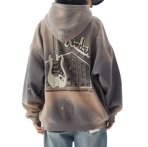 เสื้อฮู้ดซิปสตรีทแวร์ทรงโอเวอร์ไซส์สั่งทำได้ แจ็คเก็ตแบบมีซิป สีสันตัดกัน ยูนิเซ็กส์ ทรงหลวม สไตล์วินเทจ สำหรับฤดูหนาว ผ้าฝ้ายเทอร์รี่ 100% - Product Image 3