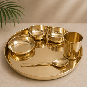 Juego de Platos Kansa de Latón Ecológico y Duradero de Primera Calidad, Juego de Cena Tradicional con Plato, Tazón, Vaso y Cuchara para el Hogar, Hotel o Restaurante - Product Image 1