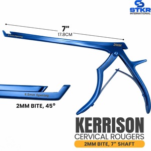 ชุดเครื่องมือผ่าตัดกระดูกคอ Kerrison Cervical Rougers 5 ชิ้น ด้ามจับสีน้ำเงิน วัสดุสแตนเลส ใช้งานด้วยมือ ขนาด 1-5 มม. มุมตัด 45 องศา - Product Image 3