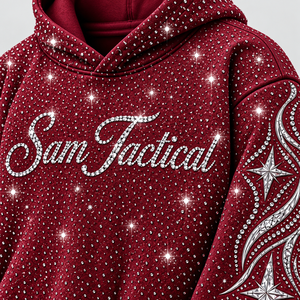 <b>Men's</b> <b>Burgundy</b> Rhinestone <b>Hoodie</b> Oversized Hip Hop Sparkly Letter Print Hooded Sweatshirt Wholesale Rate OEM Cheap Price - Product Image 6