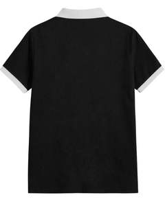 Polo homme uni à manches courtes en coton, décontracté, pour le golf, noir avec col et bordure de manches blancs, idéal pour l'été, haut confortable pour homme - Product Image 2