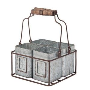 Galvanized Metal Storage <b>Caddy</b> With 5 Compartments Industrial Style Rectangular Basket For <b>Kitchen</b> Utensil Organizer - Product Image 6