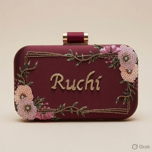 Pochette de soirée brodée florale perlée avec rabat, doublure en satin, accents en cristal, faite à la main pour les fêtes - Product Image 3