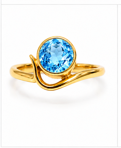 Blue Topaz Gold Plated <b>Ring</b>, Handmade Round Blue Topaz Gemstone <b>Ring</b>, December Birthstone Gift for Her, <b>Dainty</b> Gold Jewelry - Product Image 1