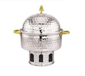 Contemporary Silver Stainless Steel Chafing Dish with Golden Knob and Handles Handmade Round Food Warmer for Tabletop Dining - Product Image 6