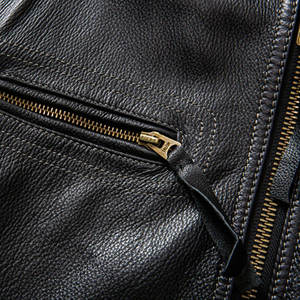 Men's Black Leather Winter Motorcycle Style <b>Slim</b> <b>Fit</b> Stand Collar Biker <b>Jacket</b> with Front Logo Customized - Product Image 4