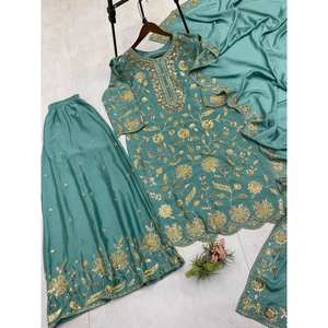 Conjunto de Top y Pantalones Plazzo con Estampado Floral y Elegante Dupatta para Fiestas, Ropa Moderna - Product Image 5