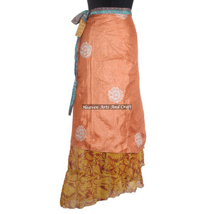 Jupe longue en soie pour filles, style sari, de Dubaï, 2 couches, réversible, en soie magique, imprimée, à enrouler - Product Image 2