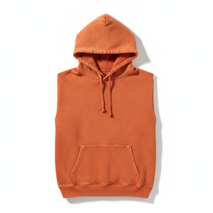 Sudadera sin mangas personalizada con capucha, ajuste holgado informal, con cordón, ligera, de punto lavado, tipo chaleco de invierno - Product Image 1