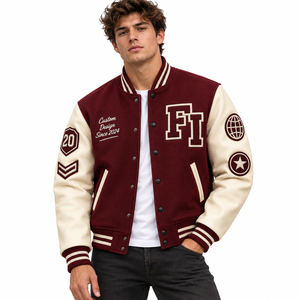 Veste universitaire élégante pour homme en cuir véritable imperméable, avec patch brodé en chenille personnalisé, fermeture éclair, en PU – Fabricant - Product Image 1