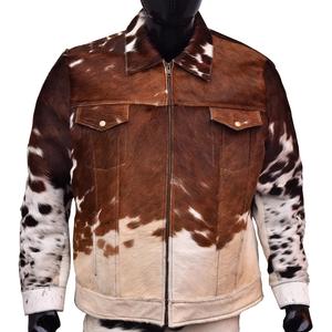 Chaqueta de Cuero Genuino de Piel de Vaca para Hombre, Chaqueta de Cuero Natural con Pelo de Vaca - Product Image 1