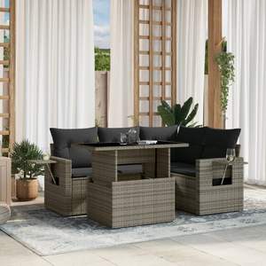 Ensemble de canapés de jardin gris foncé avec coussins, mobilier d'extérieur de style contemporain, résistant aux UV, en rotin PE, design imperméable - Product Image 1