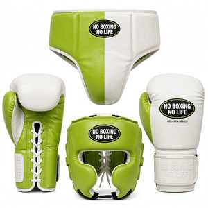 Latest Customized Blue Color No <b>Boxing</b> No Life <b>Sparring</b> <b>Set</b> Real Leather Lace-Up Adjustable Strap Headgear Groin Guard Muay Thai - Product Image 4