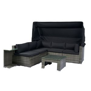 Set di Mobili da Giardino in 7 Pezzi con Tettoia Retrattile, Divano Sezionale in Rattan Intrecciato, Cuscini Lavabili, Arredamento da Giardino LA - Product Image 3