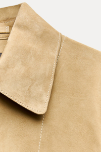 Womens Tan Genuine <b>Leather</b> Regular <b>Jacket</b> Turn-Down Collar Button Front Patch Pockets High Quality <b>Leather</b> Cotton Filling - Product Image 5