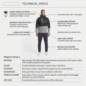 Sudadera con capucha de tejido grueso lavado de 450GSM para Techwear de buceo - Sudadera asimétrica con cremallera de un cuarto para hombre - Product Image 5