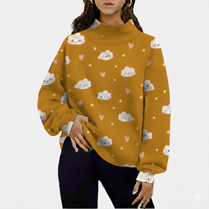 Sudadera de Felpa de Manga Larga con Cuello Alto para Mujer, de Algodón de Alta Calidad, Transpirable, Ecológica, para Otoño e Invierno, OEM, ODM, a la Moda - Product Image 3