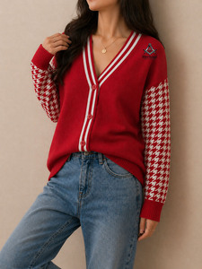 HMR Women's Customized Logo Delta Sigma Long Sleeve Loose Fit Top New Style Knit Neck <b>Cardigan</b> for <b>Spring</b> Early Summer Autumn - Product Image 5