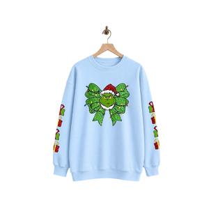 Light Blue Custom <b>Christmas</b> Embroidery Crew Neckline Drop Shoulder Long Sleeve Autumn/Winter Wholesale <b>Women's</b> <b>Sweatshirt</b> Set - Product Image 1
