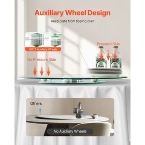 Piatto Girevole Lazy Susan in Vetro Temperato da 24 Pollici, Rotazione Silenziosa a 360 Gradi con 6 Ruote per Centrotavola - Product Image 5