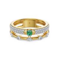 Bague classique unique en moissanite verte taille ronde avec double bande pavée, plaquée or, en argent 925, bijoux de fiançailles pour mariage et fête