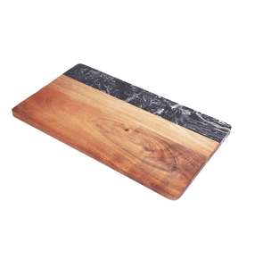 Planche à découper en marbre et bois naturel avec poignée, plateau de service premium pour fromage, steak, fruits et pain - Product Image 6