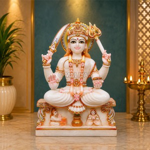 รูปปั้นหินอ่อนซานโตชิ มาตา ที่นั่งสมาธิ |   พระพุทธรูปซันโตชิ มาร์ตี งานฝีมือประณีต พร้อมมงกุฎตกแต่งและท่าทางอวยพร จากมาลียาส ชัยปุระ - Product Image 1