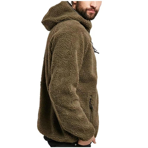 Sweat à capuche en polaire sherpa pour homme, couleur unie, fermeture éclair sur le devant, coupe régulière, coupe-vent, vêtements d'hiver, vert olive - Product Image 3