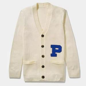 Cardigan décontracté personnalisé en gros pour l'automne/hiver, col en V, broderie, unisexe, polyester/coton - Product Image 1