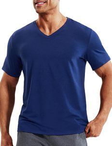 Camiseta de Algodón de Manga Corta con Cuello en V para Hombre, Corte Ajustado, Ligera, Transpirable, de Secado Rápido, Ecológica, Informal, Ropa de Verano - Product Image 1