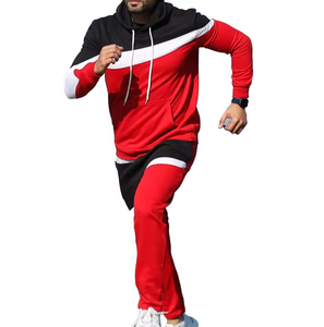 Conjunto Deportivo de Sudadera con Capucha y Pantalones Deportivos para Hombre, Color Rojo con Bloques de Color, Ropa Deportiva Urbana, Conjunto de Dos Piezas con Logotipo Personalizado - Product Image 5