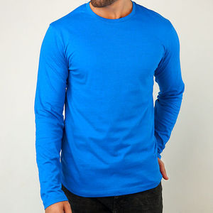T-shirt à manches longues pour homme, tissu en coton doux, col rond, respirant, décontracté, à porter tous les jours, streetwear - Product Image 1
