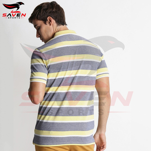 Polo rayé pour homme, fournisseur OEM ODM, manches courtes, jaune gris, coton, chemise de golf avec logo imprimé personnalisé - Product Image 3