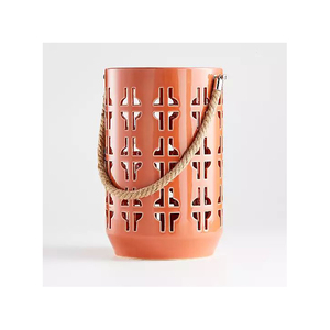 Lanterne en métal corail élégante avec poignée en corde, éclairage décoratif de jardin extérieur, porte-bougie, lanterne au design nouveau - Product Image 1