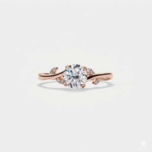 Anillo de compromiso de oro puro de 14K/18K con diamante cultivado en laboratorio de 1.12 quilates, color D VVS1, diseño floral de hoja redonda, anillo de boda. - Product Image 5