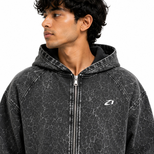 <b>Y2K</b> Men's Charcoal Printed Tracksuit Set 2PC Zip Hoodie Baggy <b>Pants</b> Relaxed Streetwear Cotton Fleece Custom Logo Factory Direct - Product Image 3