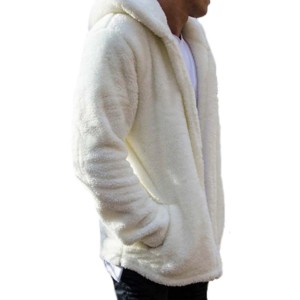 Men's Cream <b>Fleece</b> <b>Hooded</b> Sweatshirt Regular Fit Casual Winter <b>Jacket</b> With Pocket 100% Polyester - Product Image 3